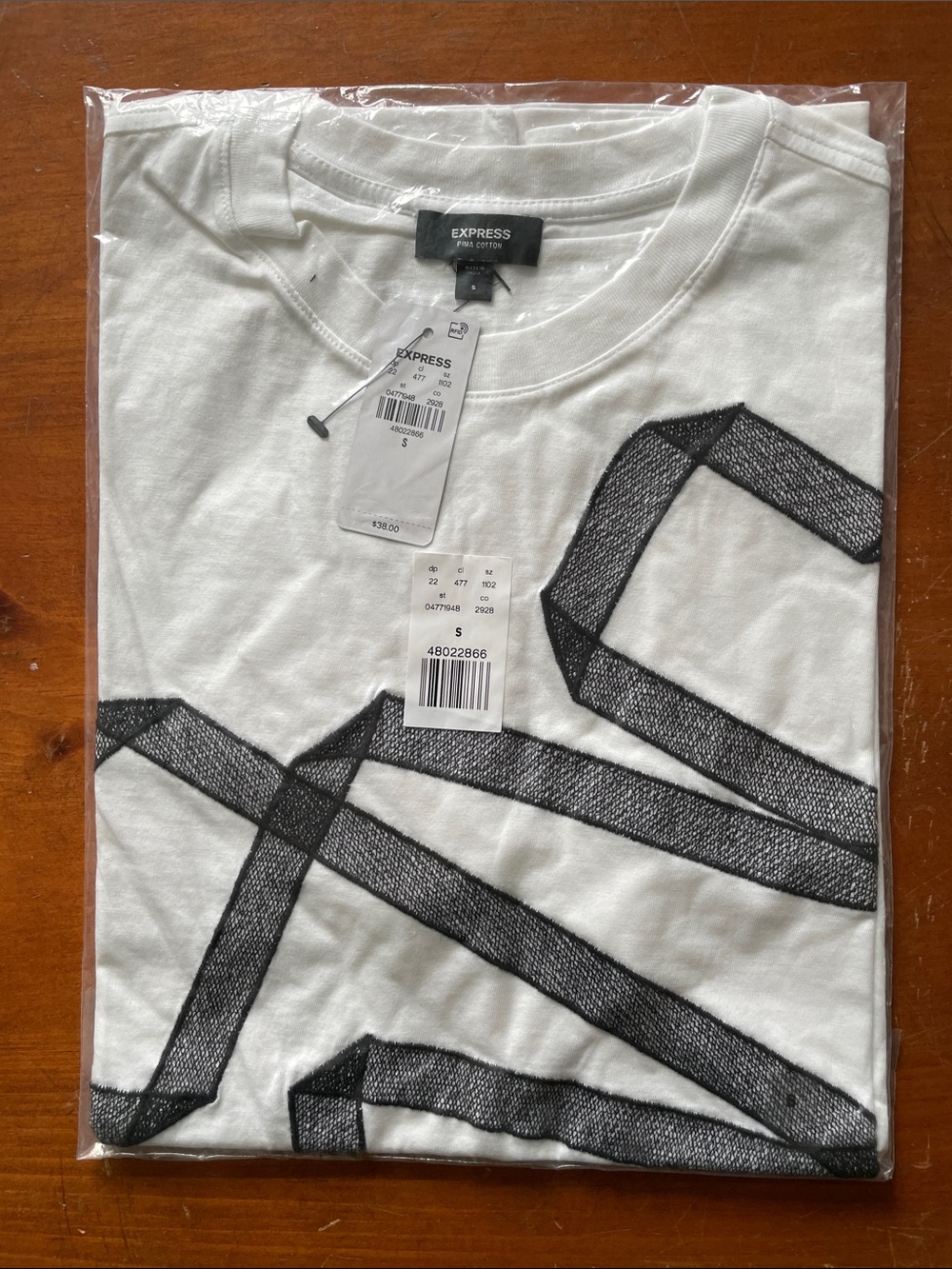 Express White Short Sleeve Tee with Black Ribbon Graphic
